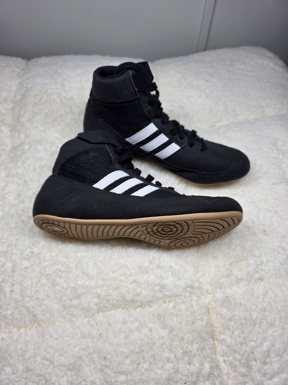 adidas Black and White High-Top Wrestling Shoes